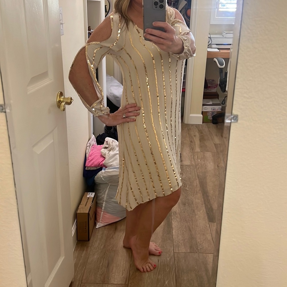 Gold Sequin Split Sleeve Dress